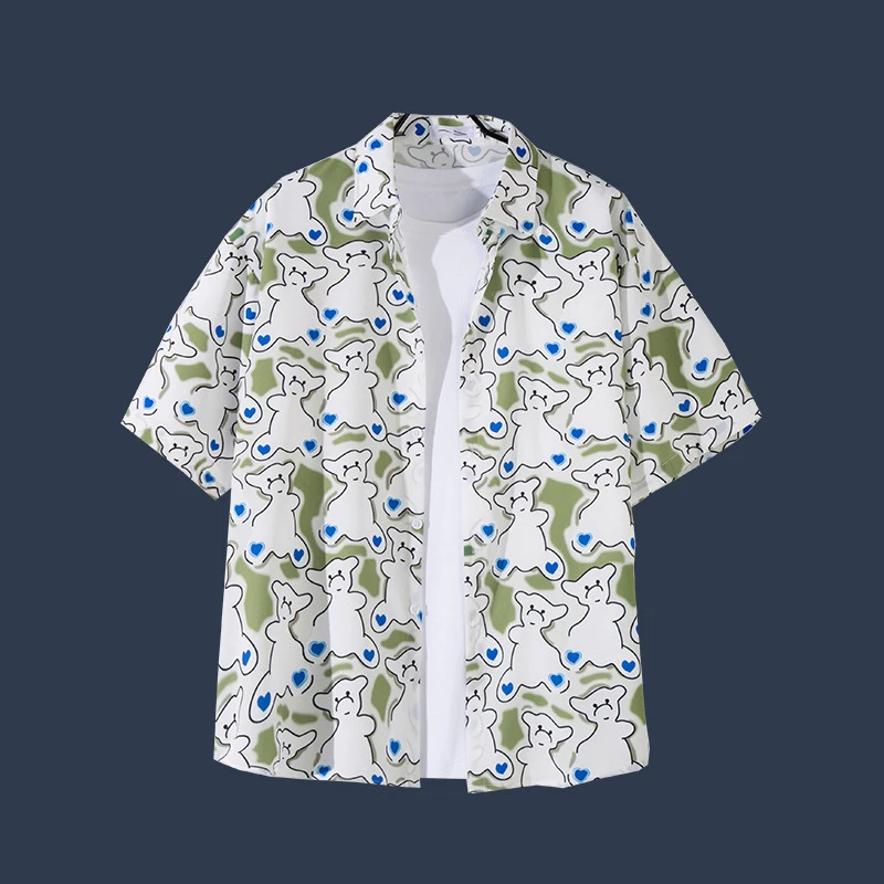 Men's beach vacation versatile floral shirt men short-sleeved ins handsome Hawaiian retro style loose beach casual shirt jacket