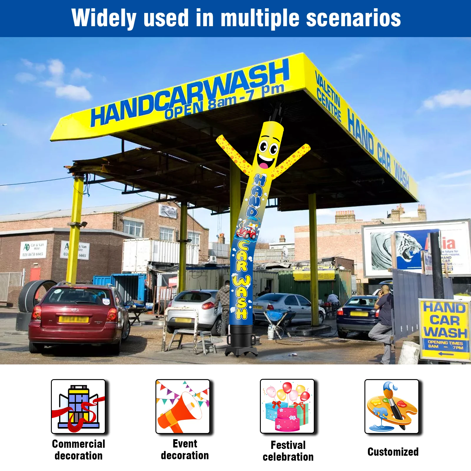 6/10/15/20FT Tall Inflatable Hand Carwash Dancing Guy for Outdoor Decoration Advertising(Blower Not Included)