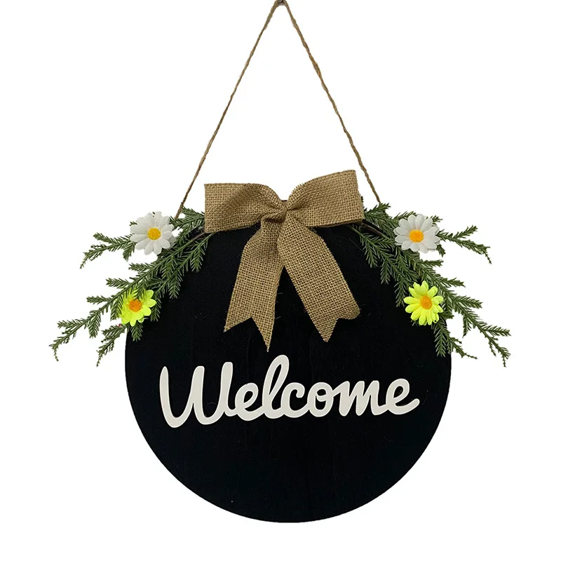 12 Inch Welcome Sign for Front Door, Wooden Welcome Wreath Rustic Burlap Wooden Hanging Signs for Farmhouse Home