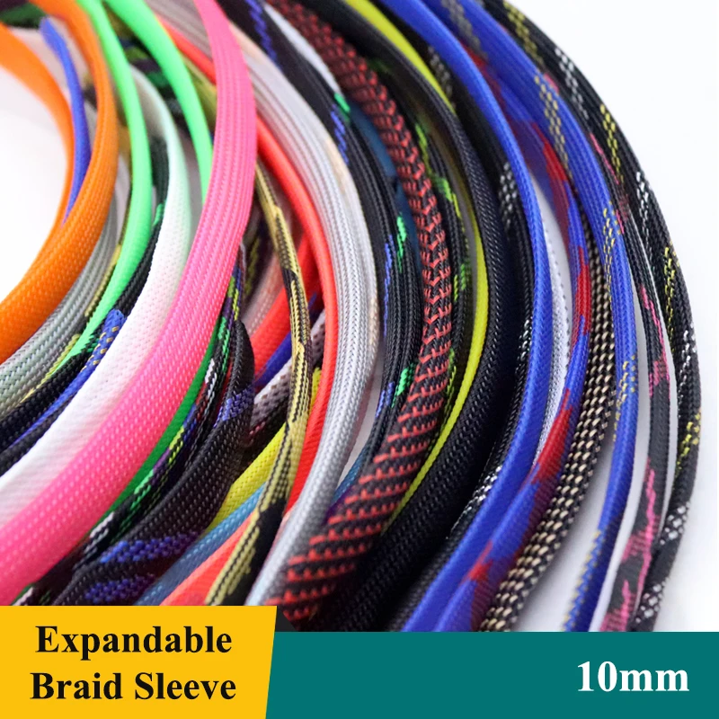 

1/2/3/5/10/20/30/50M 10mm Insulated PET Braid Sleeves Sleeving High Density Cable Wrap Sleeve Case Sheath Braid For Wires