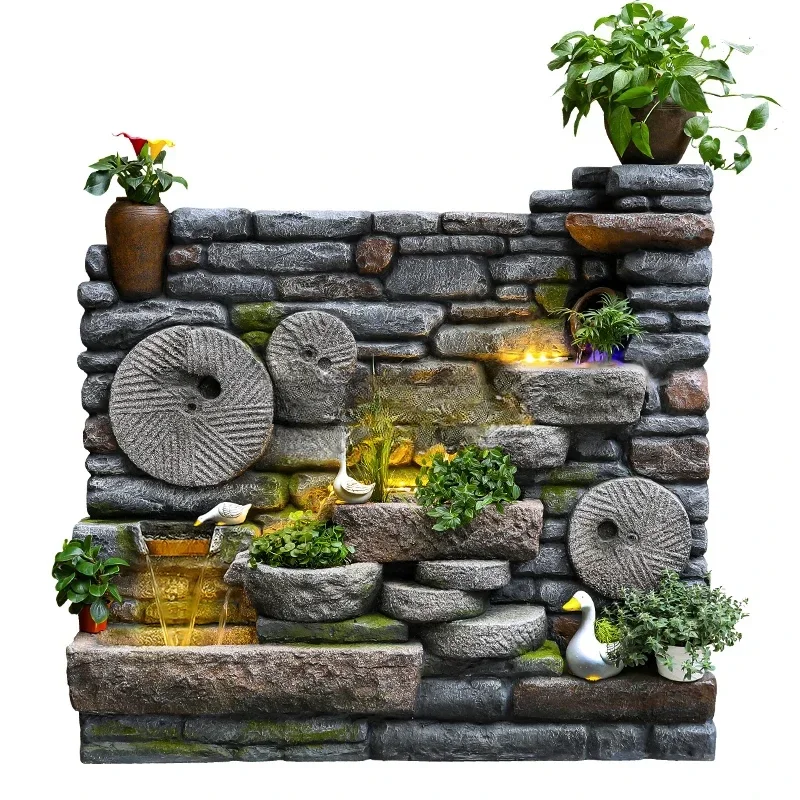 

Floor-to-ceiling rockery flowing water fountain water curtain wall balcony,courtyard fish pond ornament decorative water feature