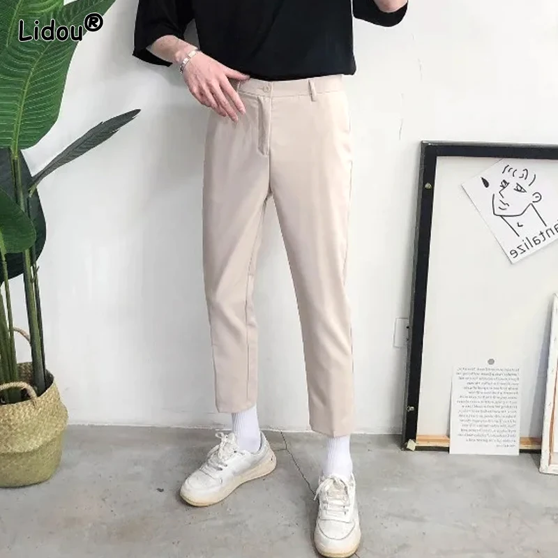 

2023 Spring and Autumn Men's Slim Fit Solid Color Zipper Pocket Button Trendy Casual Fashion Elegant Commuter Casual Suit Pants