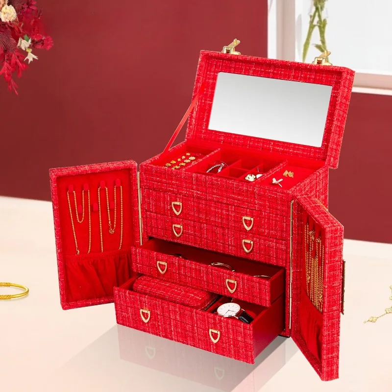 

Свадебная шкатулка для драгоценностей, роскошные коробки для хранения колец и сережек, большая вместимость, ожерелье, браслет, витрина, органайзер, витрина, подарки