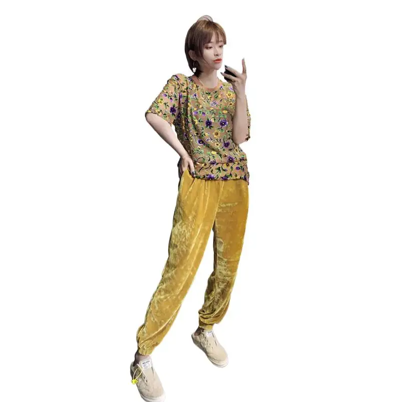 Autumn Velvet Ankle-Length Pants Women Korean Solid Long Wide Leg Pants High Elastic Waist Trousers Bloomers Sweatpants