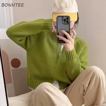 女性のためのミニマリストカジュアルジッパーカーディガン,ミニマリストセーター,ラウンドネック,ニットウェア,快適な秋,7色,アメリカ