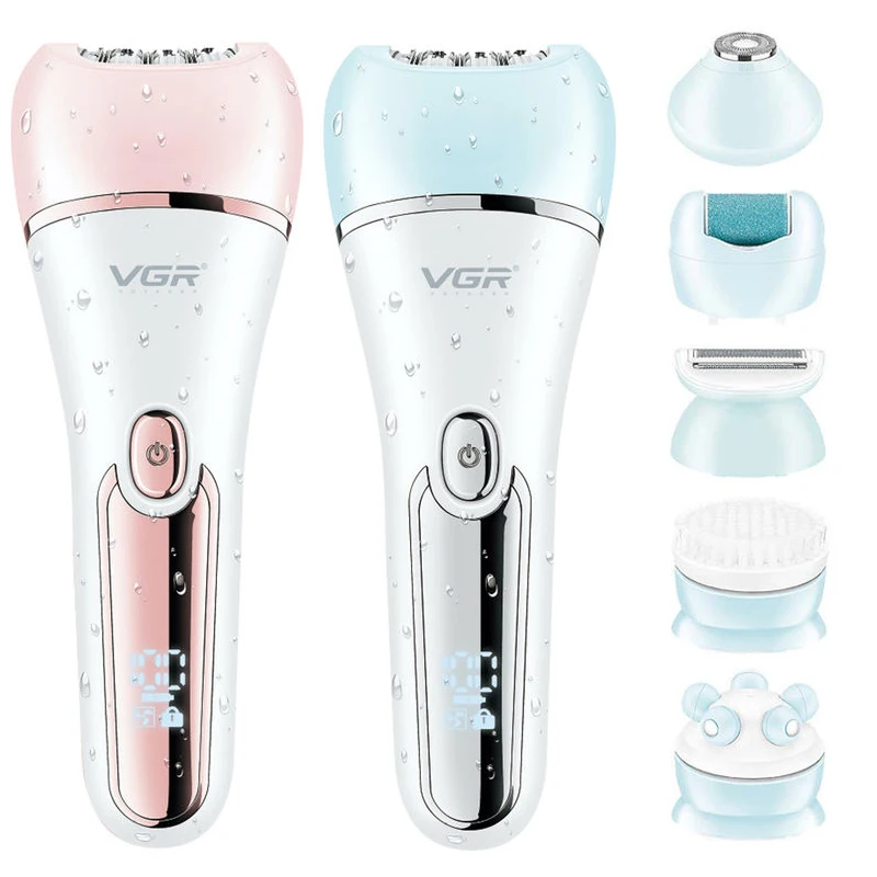 VGR Electric Women Epilator Female Shaver Leg Body Hair Removal Lip Chin Depilatory Lady Bikini Trimmer Facial Hair Remover Set