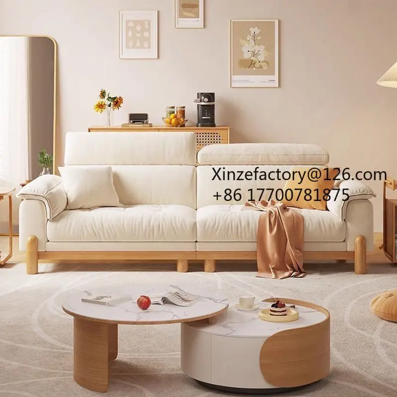 

Factory Direct 2026 Top Rated Cloud Solid Wood Fabric Sofa Living Room Small Apartment Log Cream Wind Double Triple Straight Row
