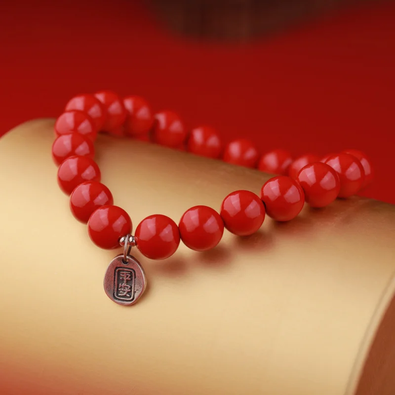 New Chinese Style Pure Peace Silver Plaque Imperial Sand High Content Cinnabar Beads Bracelet for Women Metaphys