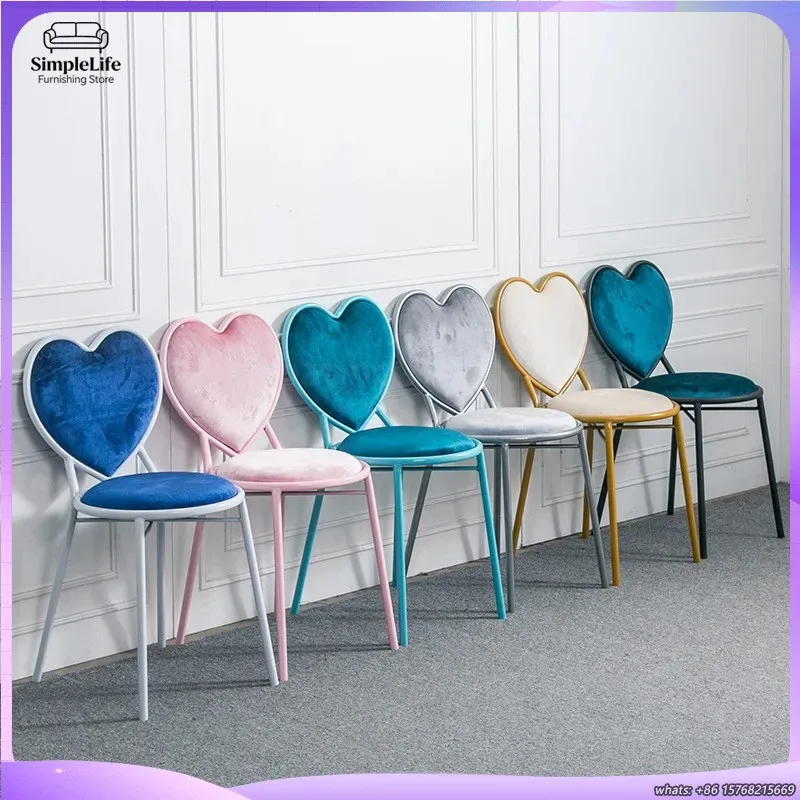 

Modern Minimalist Wrought Iron Dining Chair with Backrest Nordic Style Upholstered Seat for Kitchen Living Room Bedroom Home