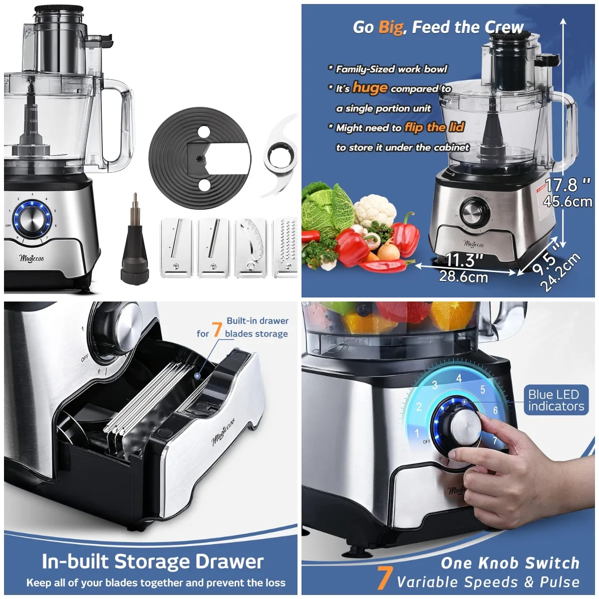 

14-Cup French Fry Cutter with Storage Drawer, XL Bowl & Large Chute for Slicing, Shredding, Chopping – Ideal for Fries, Cheese,