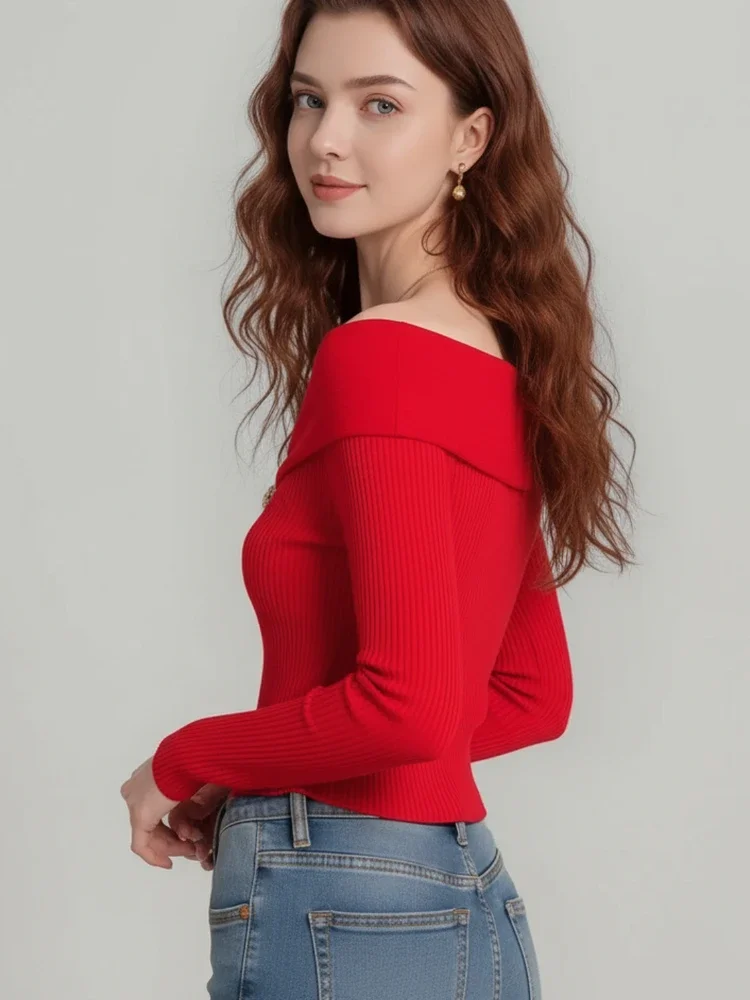 Elegant Long Sleeve Pullover V-neck Sweater Women New Fashion Knitted Slim Fit Fall Jumper Casual Solid Color Knitwear Short Top