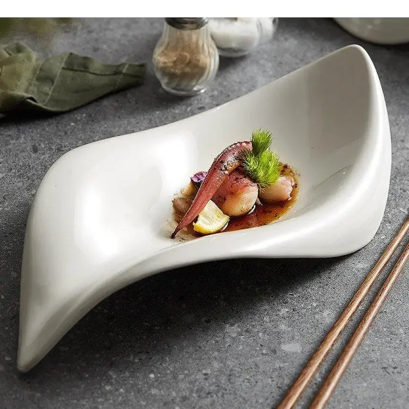 Ceramic Dinner Plate Restaurant Irregular Serving Salad Snack Dish Dessert Sashimi Plates Solid Color Tableware