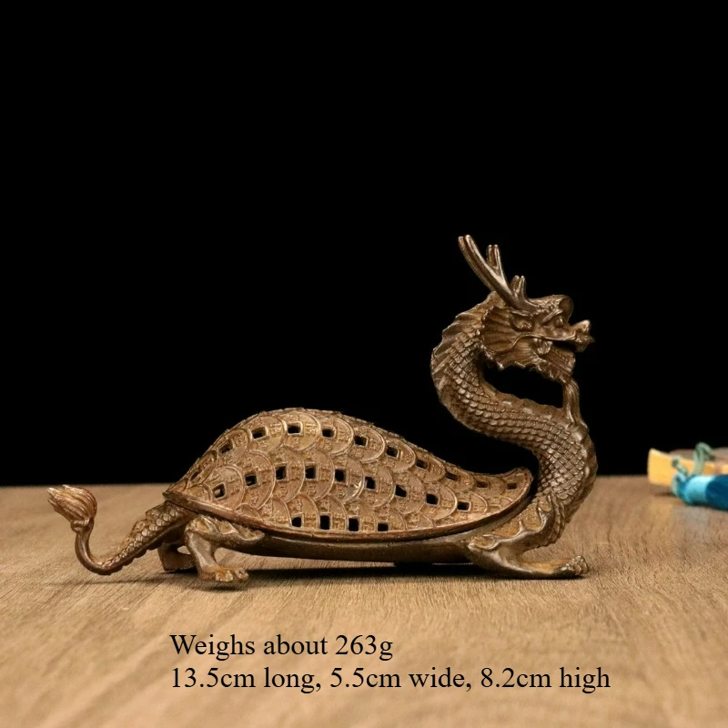 Retro Brass Exquisite Money Dragon Turtle Incense Burner Creative Metal Sculpture Tea Pet Living Room Home Decoration Crafts