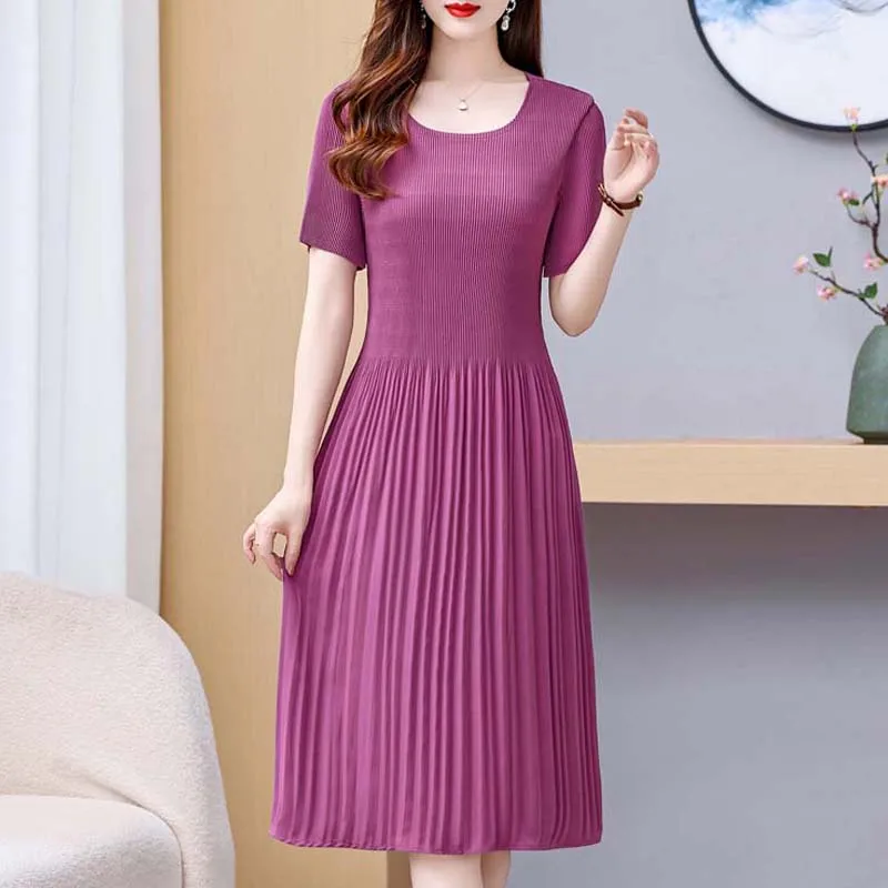 

Elegant Chiffon Dresses for Women 2024 Slim Short Sleeve Long Vintage Dresses Female Summer Clothes