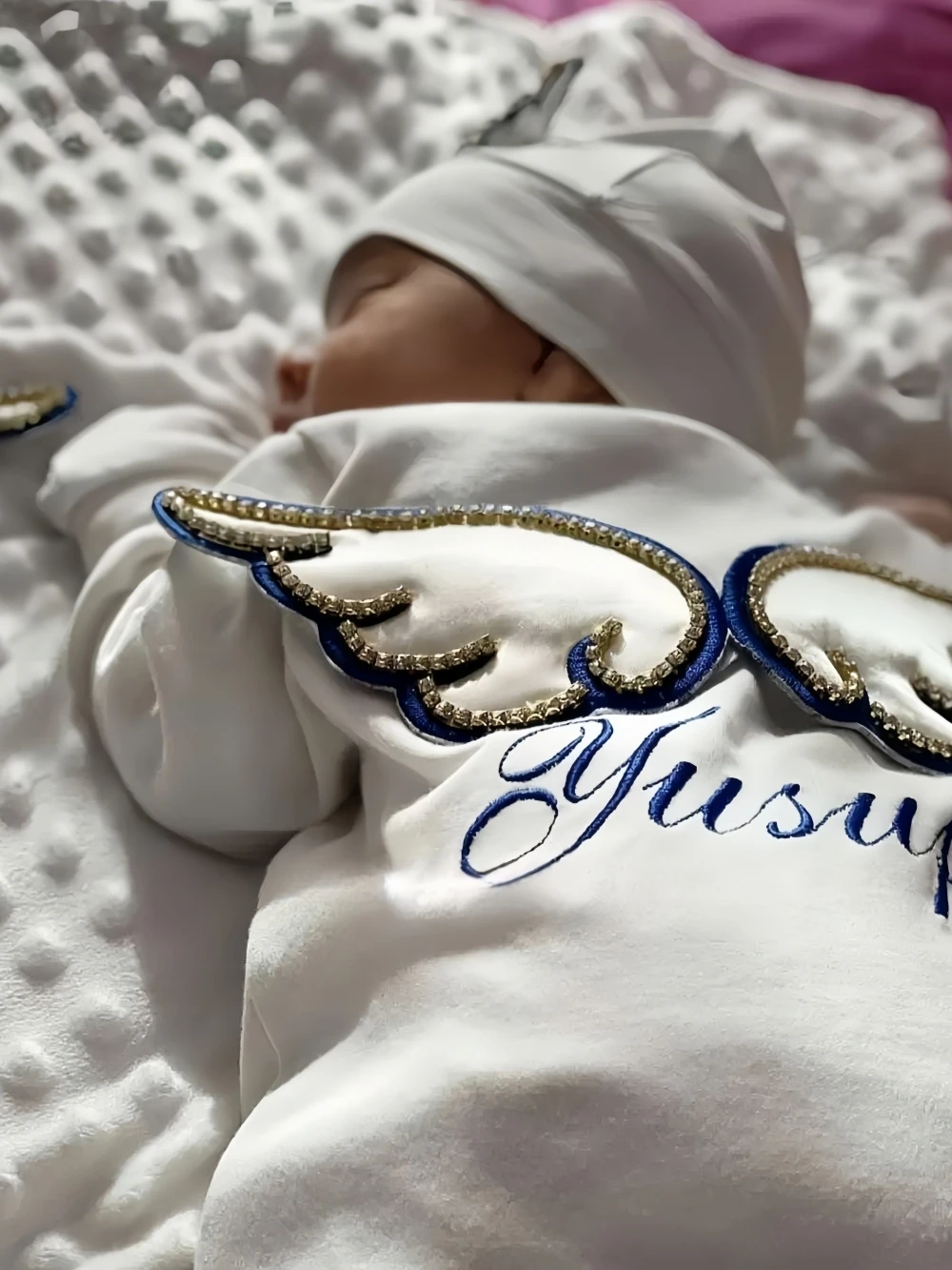 Dollbling 5pcs Wings Outfits Any Name Personalized Sweetwood Embroidery Gift Set Baby Pajamas Hat Welcome Home Ceremonial dress