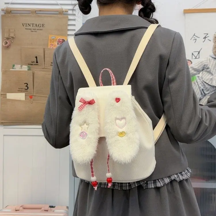 

Милый милый плюшевый рюкзак с заячьими ушками, женская сумка с клапаном, большой вместительный рюкзак, женский рюкзак в стиле Харадзюку с бантом и звездой, изысканный Mochilas Mujer Chic