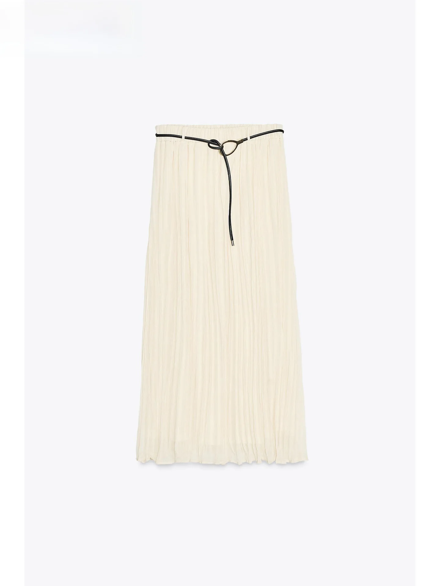 ZAPRHA 2025 New Waist Belted Casual Long Midi Skirt Slimming High Waist Pleated Loose Fit Summer Faion Ladies Pure Color