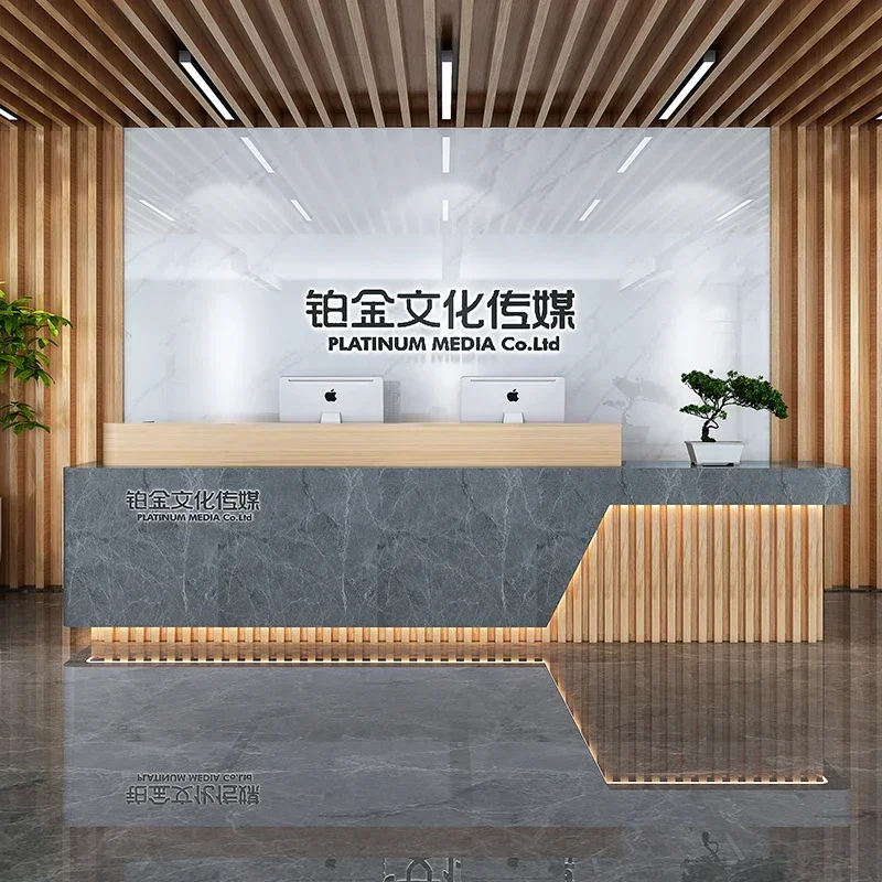 Company reception desk imitation marble front desk checkout page hotel beauty salon paint bar table