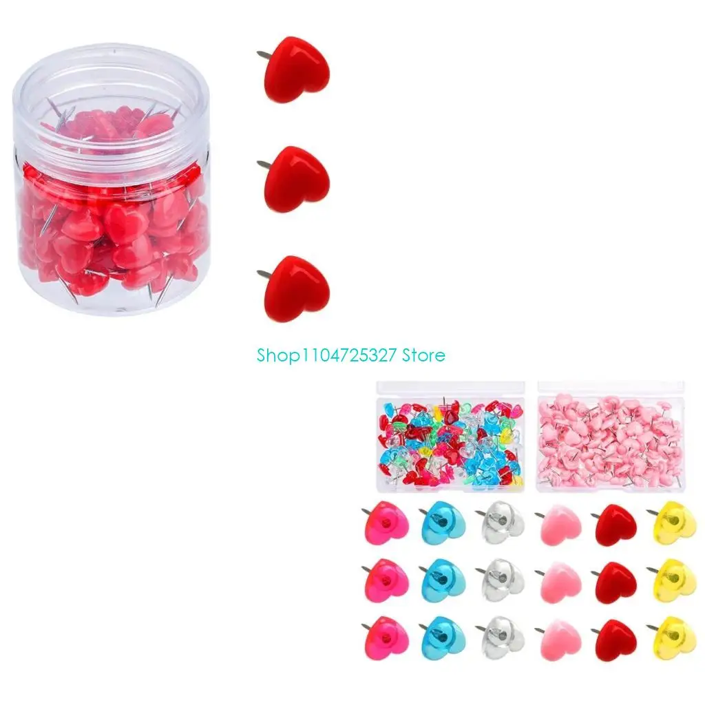 D8KF 50/100/150Pcs Heart Push Pins Drawing Pins Map Pins Notice Board Thumb Tacks Pin