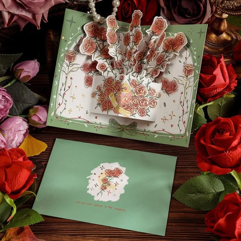 

Surprised Pop Up Love 3D Greeting Card with Envelope Flower Valentine's Day Card Rose Thank You Card Happy Birthday