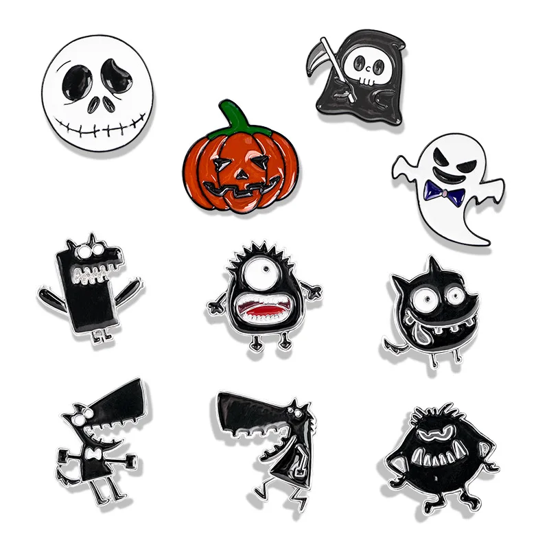 Halloween Cartoon White Ghost Pumpkin Head Badge Prick Horse Pin Funny Creative Cute Brooch Costume Bag Hat Accessory Pin Gift