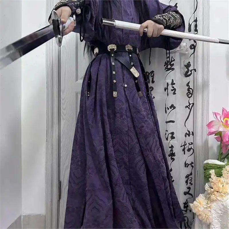 

Unisex Youth Tang Style Round Collar Robe, Swordsman Hanfu, Spring Autumn, Hot Purple