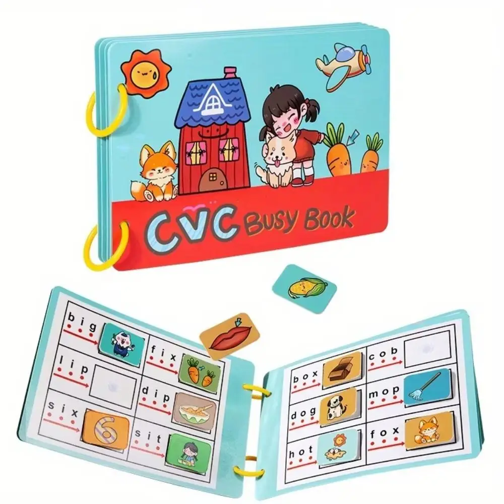 Interactive CVC Word Building Busy Book 1-10 Quantity Word Cognition Matching Game DIY Busy Book Repeated Pasting Cartoon