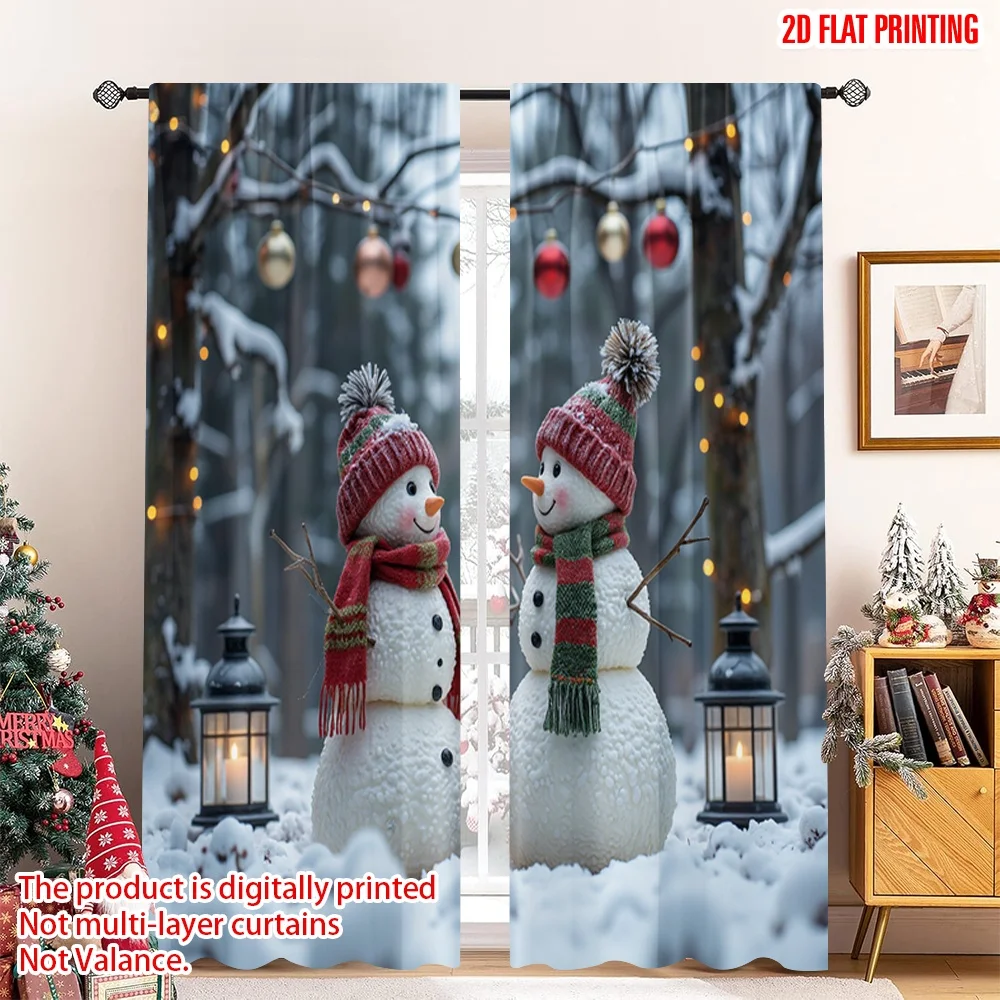 

2pcs 2D flat printing Christmas Drapes Christmas Snowman Forest Scene 100% Polyester Without Electricity Holiday Decorations for