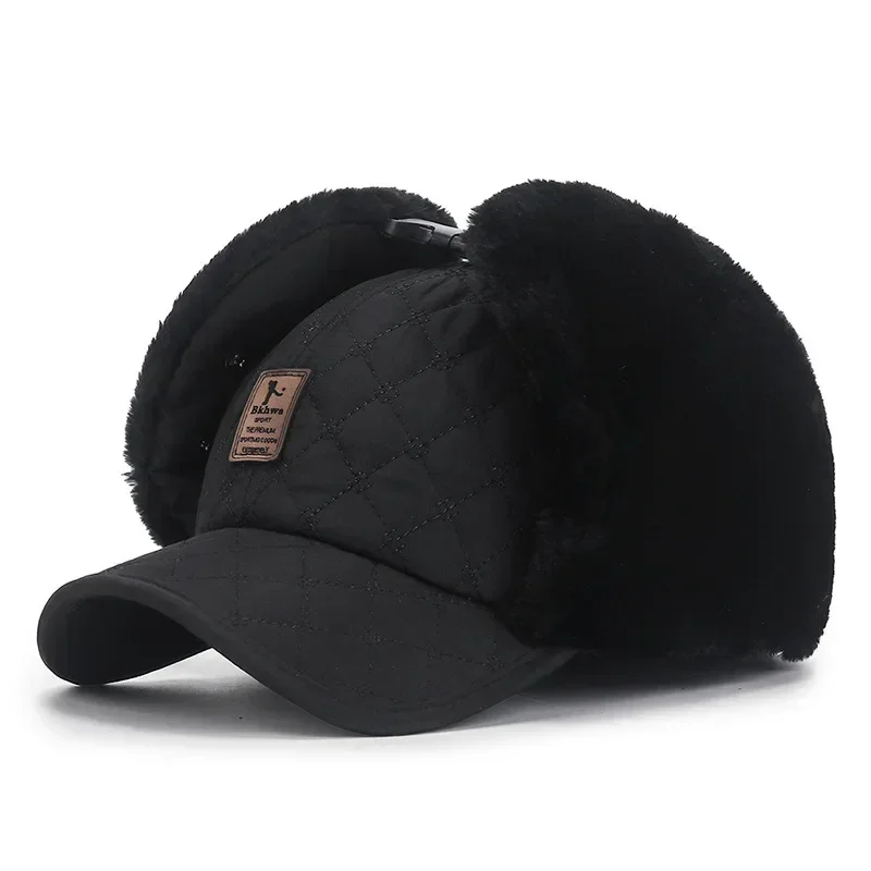 Winter Outdoors Cold-Proof Down Ushanka Fleece-Lined Hat Warm Waterproof Windproof Earflaps Cotton Hat Winter Hat