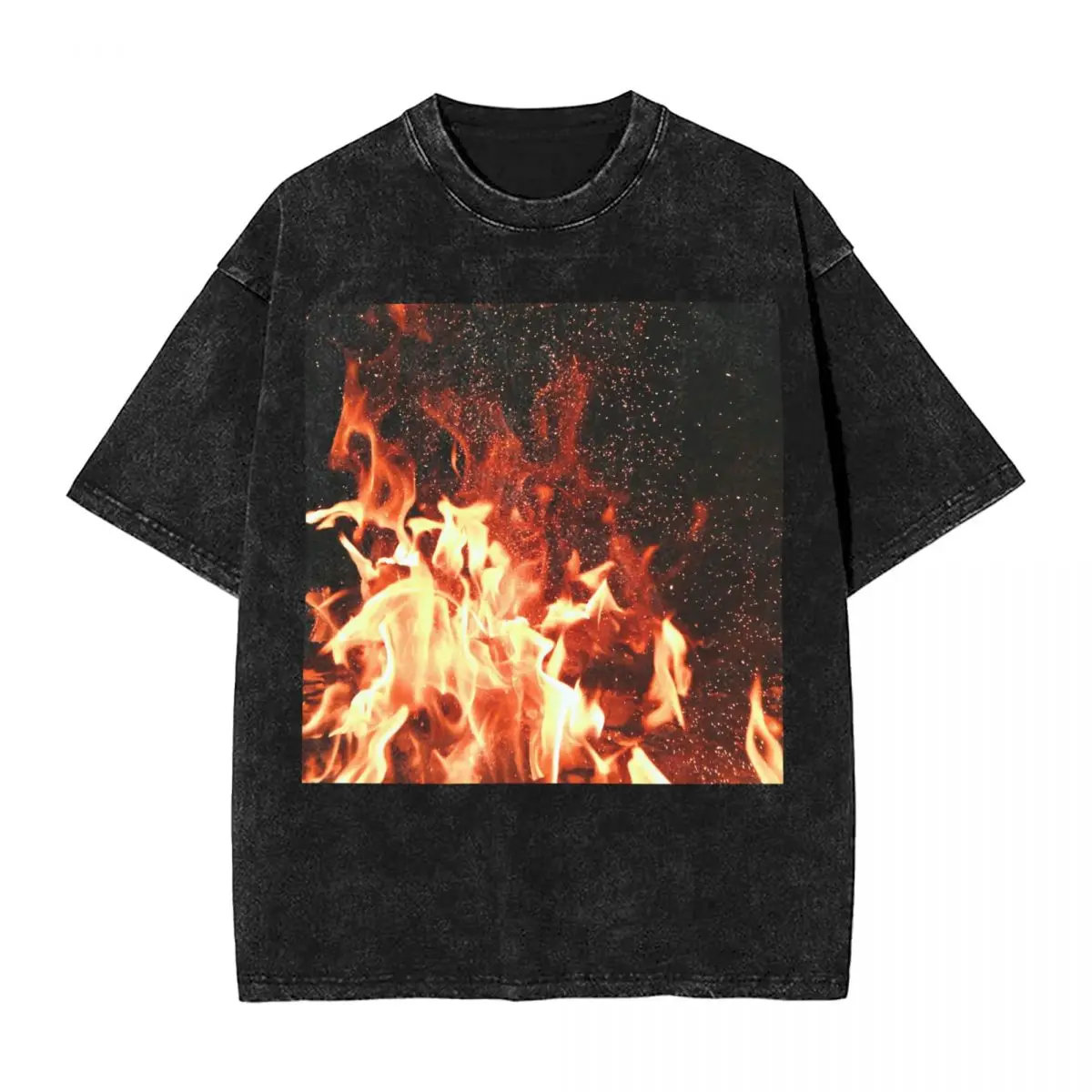 

Уличная одежда, футболки Burning Fire With Sparks, стираная футболка с короткими рукавами, футболка в стиле хип-хоп, топы, футболки для мужчин и женщин