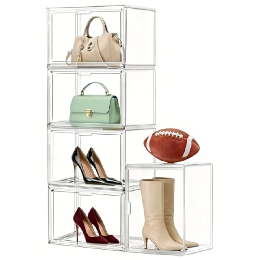 

Clear Stackable Storage Bins Acrylic Display Case Acrylic Boxes with Lids Magnetic Lid Storage Bins for Handbags and Purse Larg