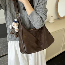 Retro Large Capacity Women's Shoulder Bag Maillard Fashion Cool Girls Crossbody Bags Simple Casual Female PU Tote Handbags