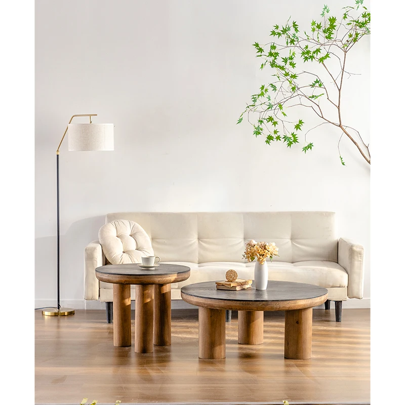 

Round Tea Table Solid Wood Coffee Table Vintage Designer Solid Wood Art Japanese Style Coffee Table