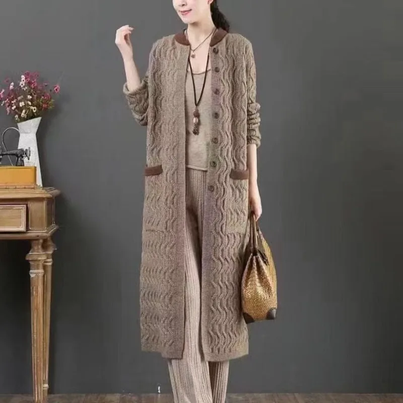 Cardigan lavorato a maglia con colletto in piedi con colletto in piedi moda autunno inverno da donna