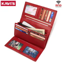 Fashion Women's Wallet RFID Original Leather Purses with Coins and Cards Large Capacity Female Trifold Handy Clutch Phone Bag