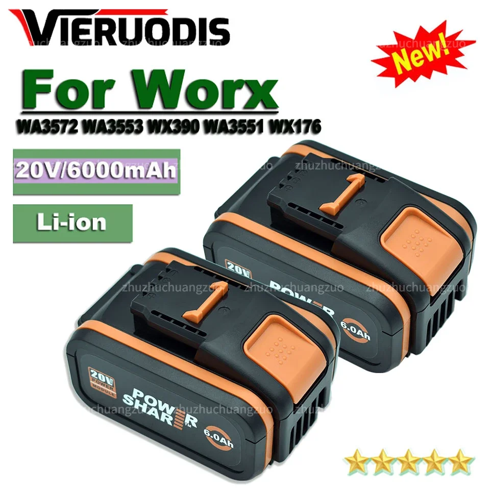 

Аккумулятор 20 в/6,0 Ач для Worx WA3553, сменный аккумулятор, аккумуляторная батарея для электроинструмента, запасной аккумулятор WA3572, WA3553, WX390, WA3551, WX176, WX178