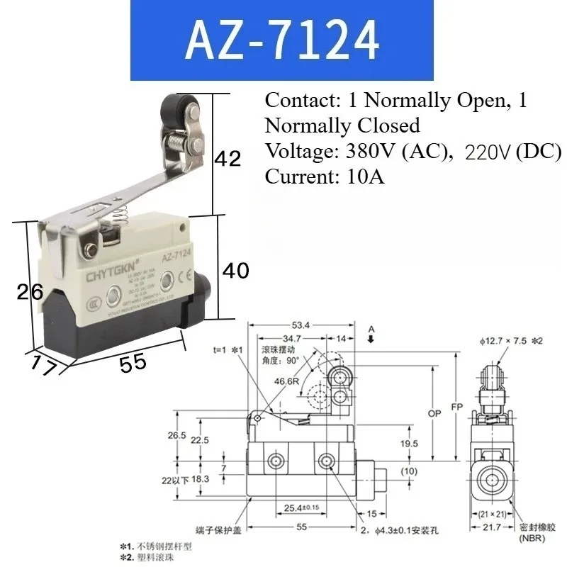 1pcs 10A 250VAC Copper/Silver Contact AZ-7120 AZ-7121 AZ-7140 AZ-7141 AZ-7310 AZ-7311 AZ-7312 Micro Switch Travel Limit Switch