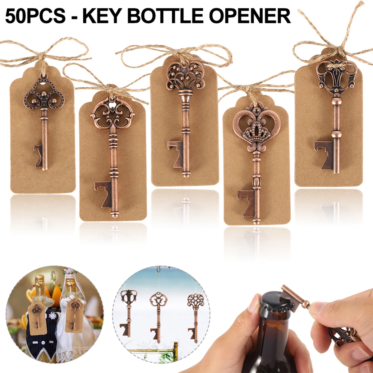 50/30pcs Bottle Opener Keychain Pendants Metal Key Wine Beer Bottle Opener Wedding Vintage Decor Halloween Party Souvenir Gifts