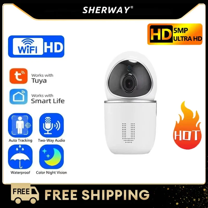 

5MP Tuya WiFi Camera 1080P Home Indoor Video Surveillance Baby Monitor Smart Life CCTV Camera, Google Home and Amazon Alexa