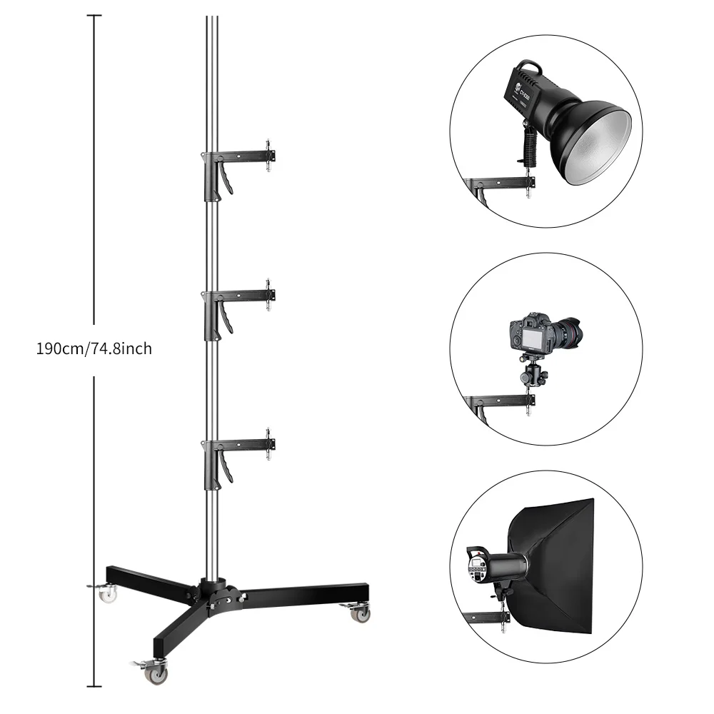 Imagem -02 - Fotografia Gun Grip Light Stand e Parafuso com Rodas Tripé Dobrável para Flash de Estúdio Softbox Luz Led 63cm190cm Novo