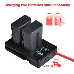 Batmax NP-FM500H FM500H Battery +LED USB Dual Charger with Type C Port for Sony A57 A58 A65 A77 A99 A550 A560 A580 A350 A500