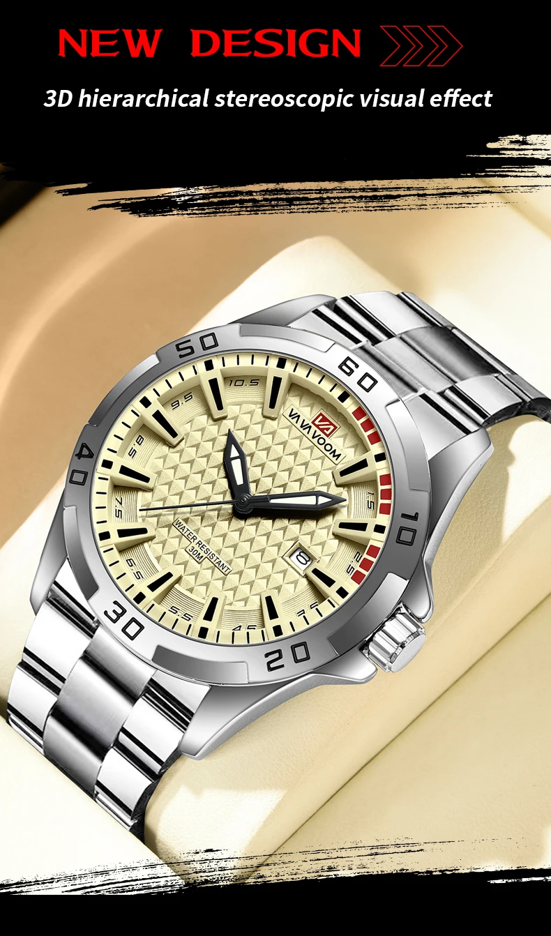 VA VA VOOM Männer Casual Sport Militär Quarz Kalender Armbanduhr für Mann Business Leder Wasserdichte Männliche Uhr Relogio Masculin – Detail 4