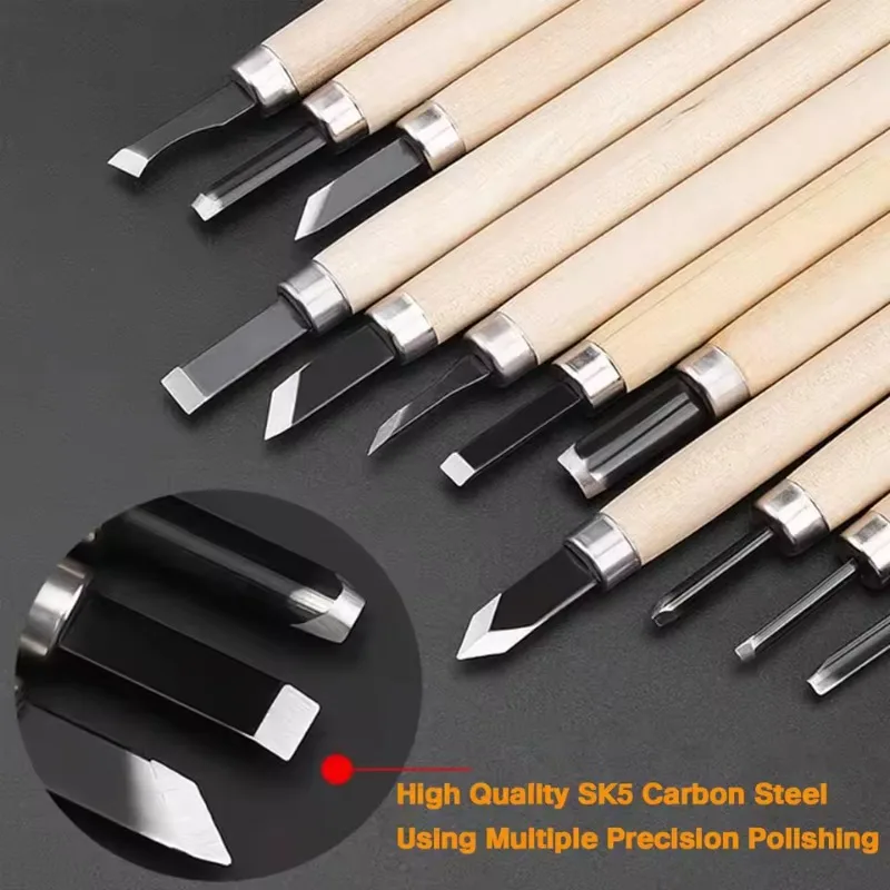Professional 12‑Piece Wood Carving Chisel & Gouge Hand Tool Set for Woodworkers Basic Detailed DIY Art Craft Carving Projects