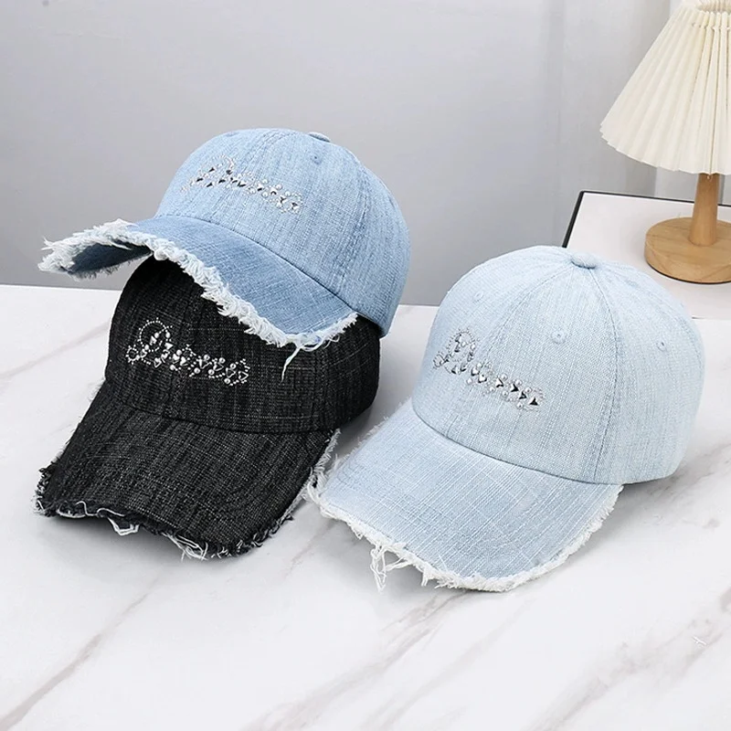 Minimalist Retro Raw-Edge Denim Soft-Peak Baseball Cap: New Spring/Summer Fashionable, Versatile Outdoor Cap
