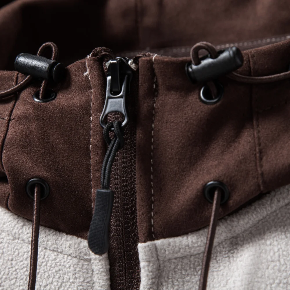 AIOPESON Herren Fleecejacke mit mehreren Taschen, Kapuze, durchgehendem Reißverschluss, Wildlederkapuze, Streetwear, Herbst-Winter, warme Oberbekleidung – Detail 10