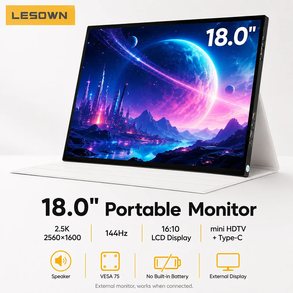 LESOWN 18" 2.5K 144Hz Travel Screen LCD Portable Monitor Plug and Play for Xbox