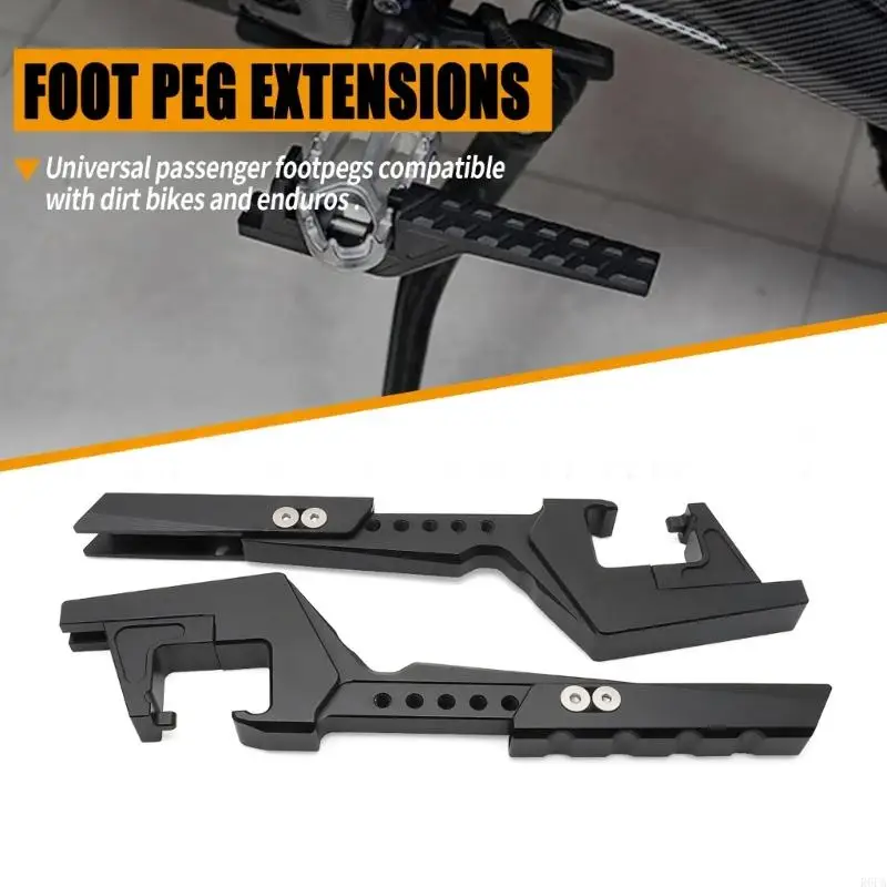 Rear Passenger Foot Peg Extensions for Motorcycles, Bolt-On Adjustable Aluminum Pair with Longer Foothold Detail and Measured