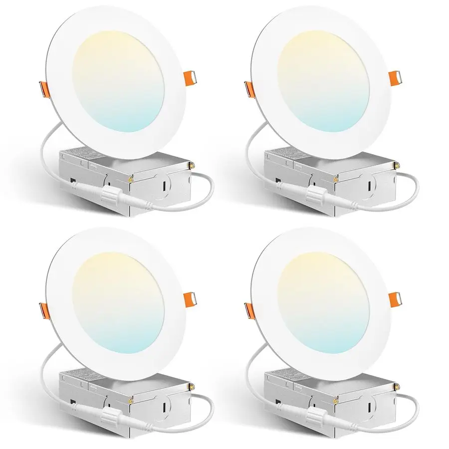 

Комплект из 4 ультратонких встраиваемых светодиодных потолочных светильников 4 дюйма с регулировкой яркости и монтажной коробкой, 5CCT, 2700K 3000K 3500K 4000K 5000K на выбор, 10 штук