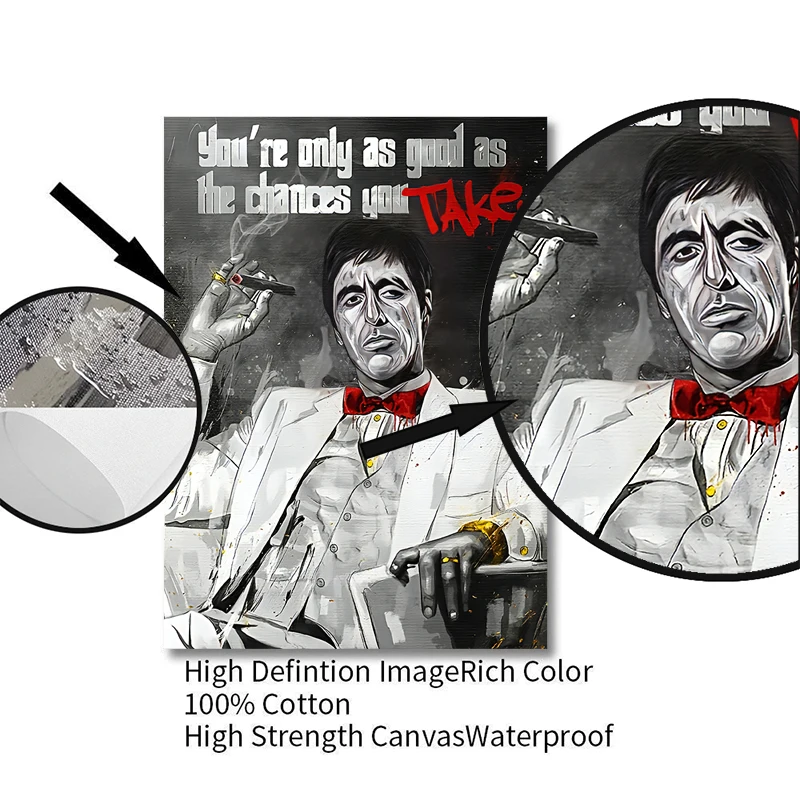 Gangster Movie Scarface Posters Prints Tony Montana with Money Canvas Painting Portrait Wall Art Pictures Living Room Home Decor