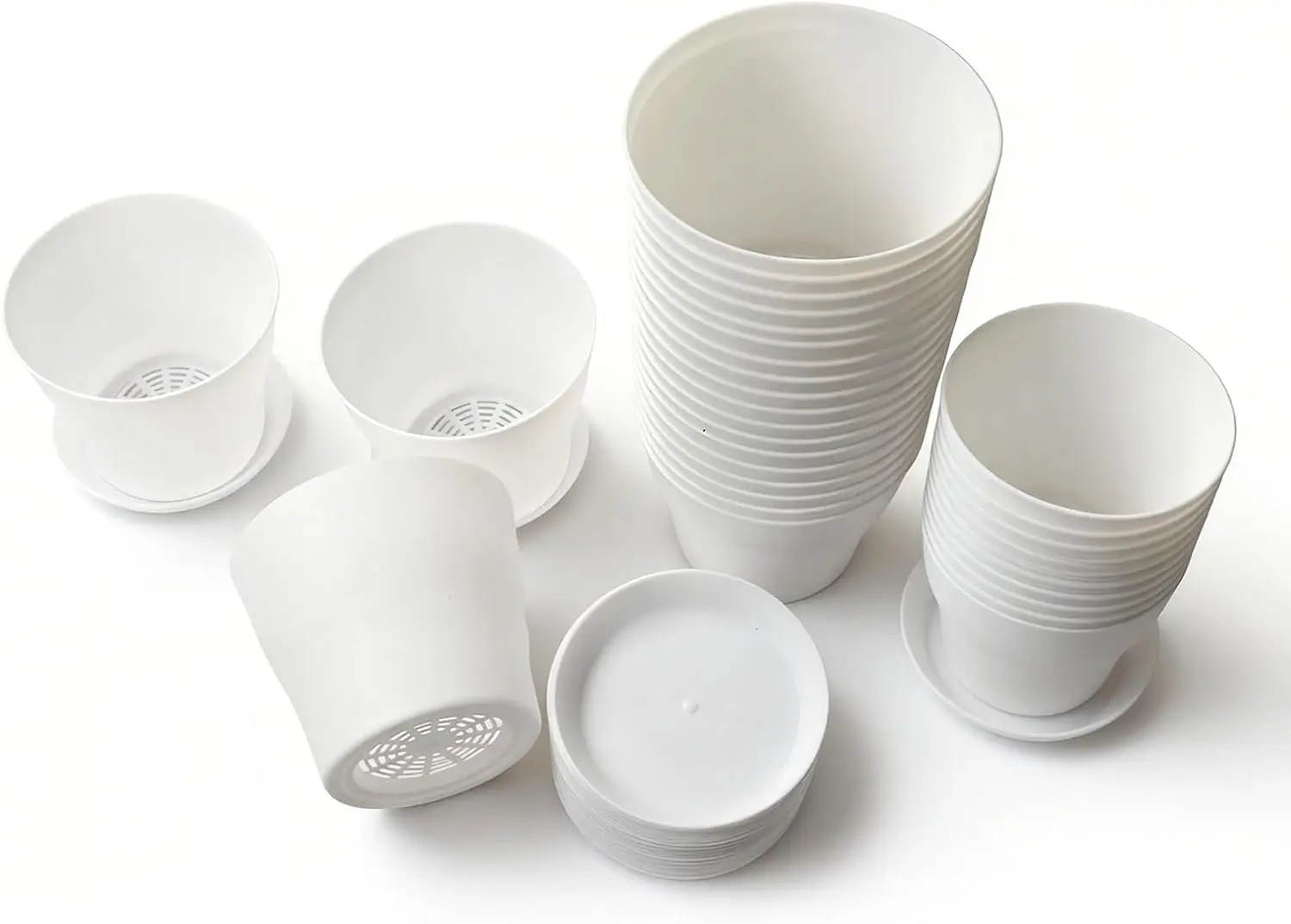

20 Pack Plastic Plant Pots with Drainage Holes and Saucers, Flower Pots for Indoor Outdoor Plants, Succulents, Seedlings